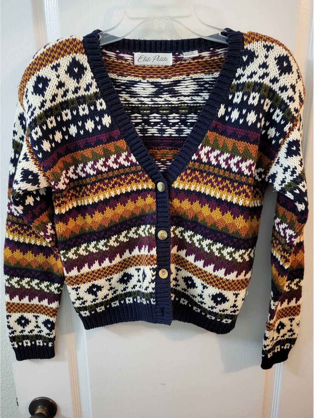 Elite Petite Cardigan Sweater Sz S Fall Shoulder Pads
